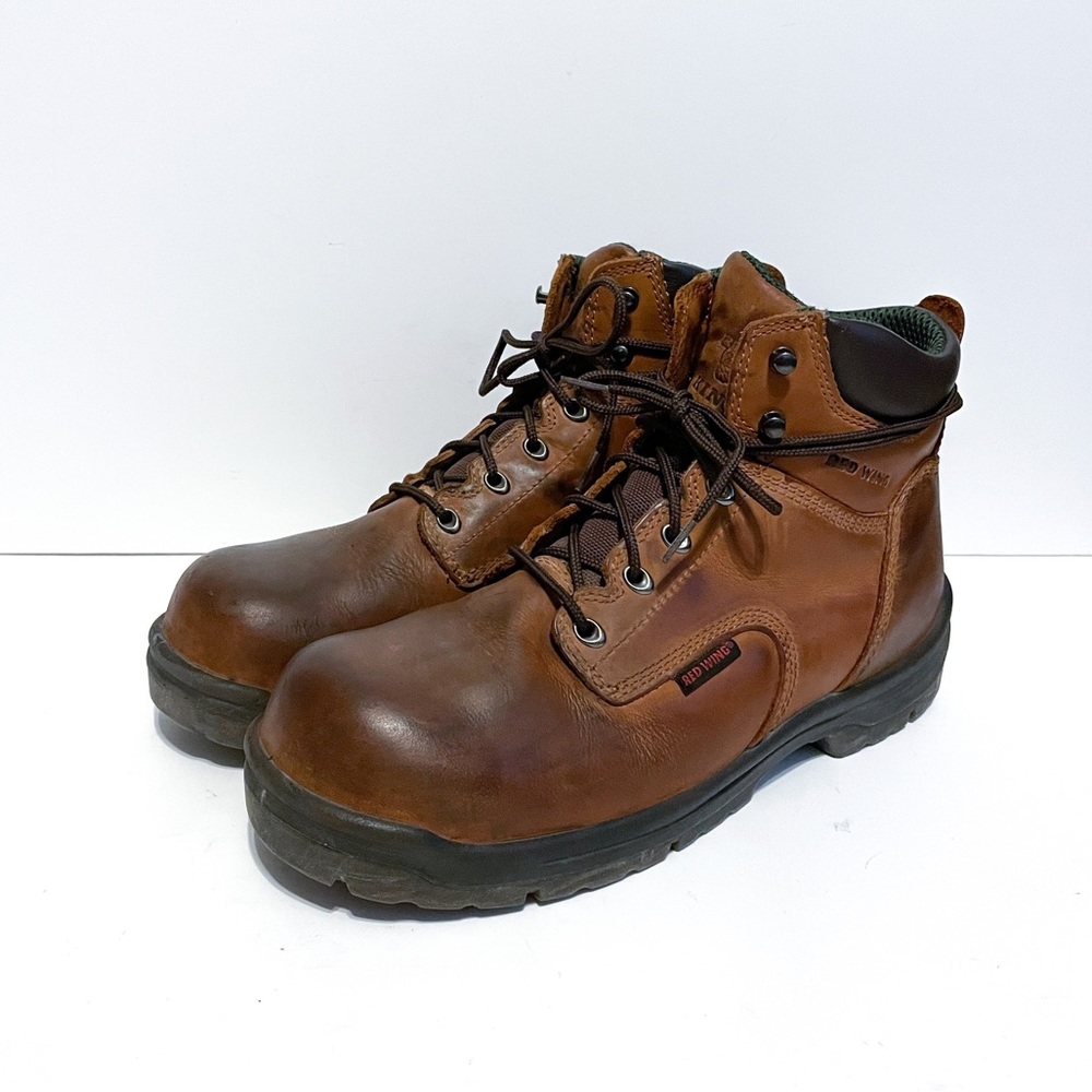 Red Wing Shoes Brown Leather Lace Up Steel Toe Boots - Picture 4 of 8